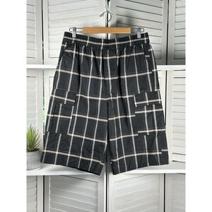Karizma Black Plaid Shorts Long Length Cargo Pockets Men’s Black XL